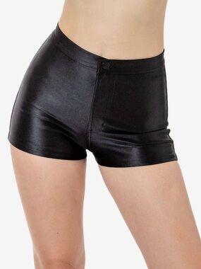 American Apparel Disco Shorts- High Waisted Black Wet-Look Hot Pants